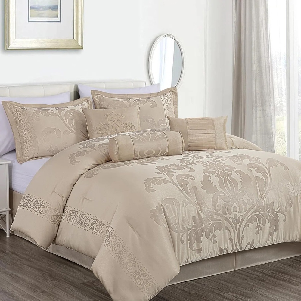 Elegant Beige cal king 3 piece Comforter Set